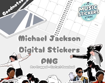 May include: Digital stickers featuring Michael Jackson in various poses. The stickers are pre-cropped and ready for instant download. The image includes the text "Music Stickers Store".