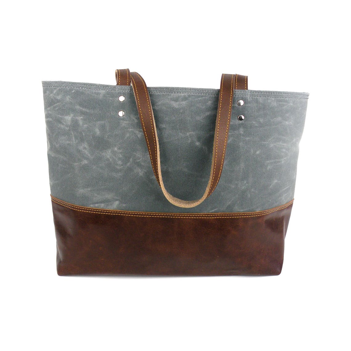 Charcoal Grey Tote Bag Waxed Canvas Tote Leather Bottom Bag Etsy