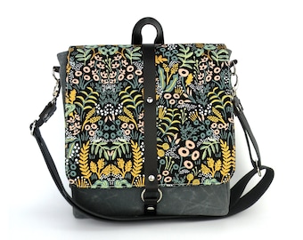 Sac à bandoulière floral convertible : toile cirée et cuir