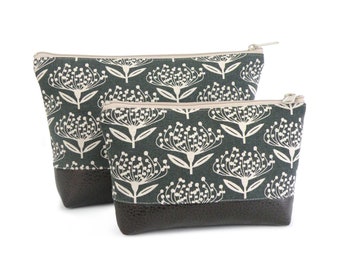 Skinny laMinx Cosmetic Bag: Vegan Leather Bottom, Floral Canvas Pouch