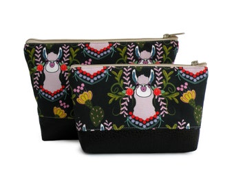 Alpaca Cosmetic Clutch: Cactus Print Small Travel Bag
