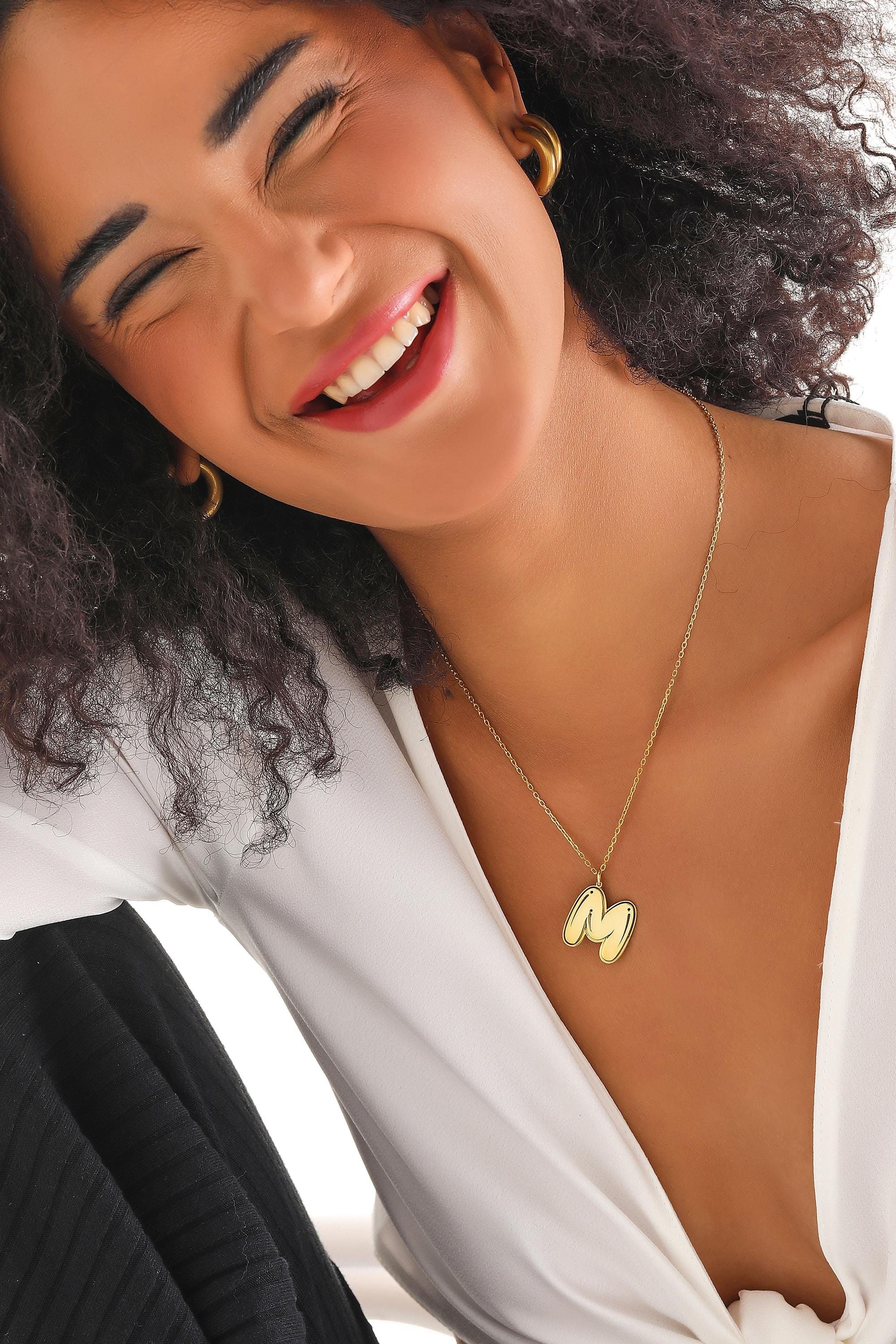 Minimalist Bubble Letter Necklace - Personalized Initial Jewelry | Handmade Engraved Gifts