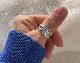 Chunky Silver Multi Layer Statement Ring, Boho Thumb Signet Ring, Open Adjustable Dainty Ring for Woman, Gift For Her, Summer Jewellery