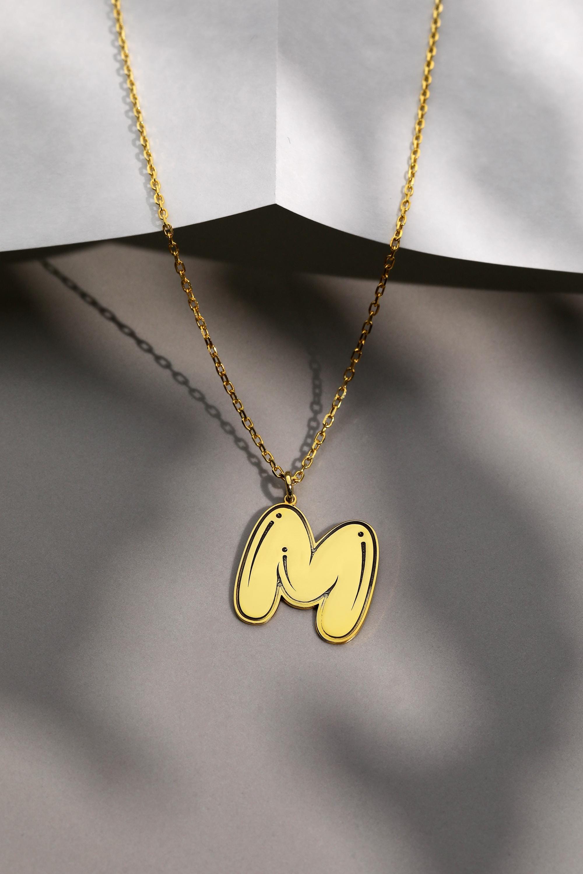 Minimalist Bubble Letter Necklace - Personalized Initial Jewelry | Handmade Engraved Gifts