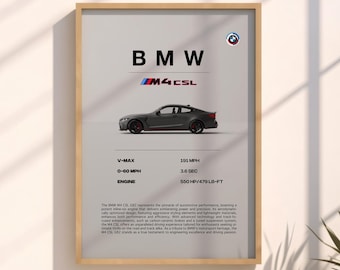 BMW M4 CSL Poster | Simple Sports Car Art (4K PNG)