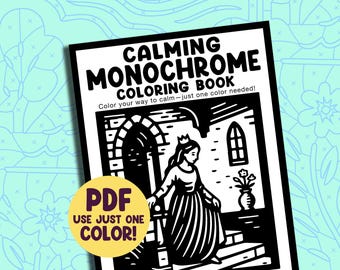 Monochrome Coloring Book Pages—Digital Download—40 calming one color coloring pages—use just one color! [PDF — Printable Coloring Sheets]