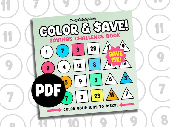 Savings Challenge Book — A basic money tracking book—Color and save up to 15K dollars! Good for budgeting [PDF — Printable Coloring Pages]