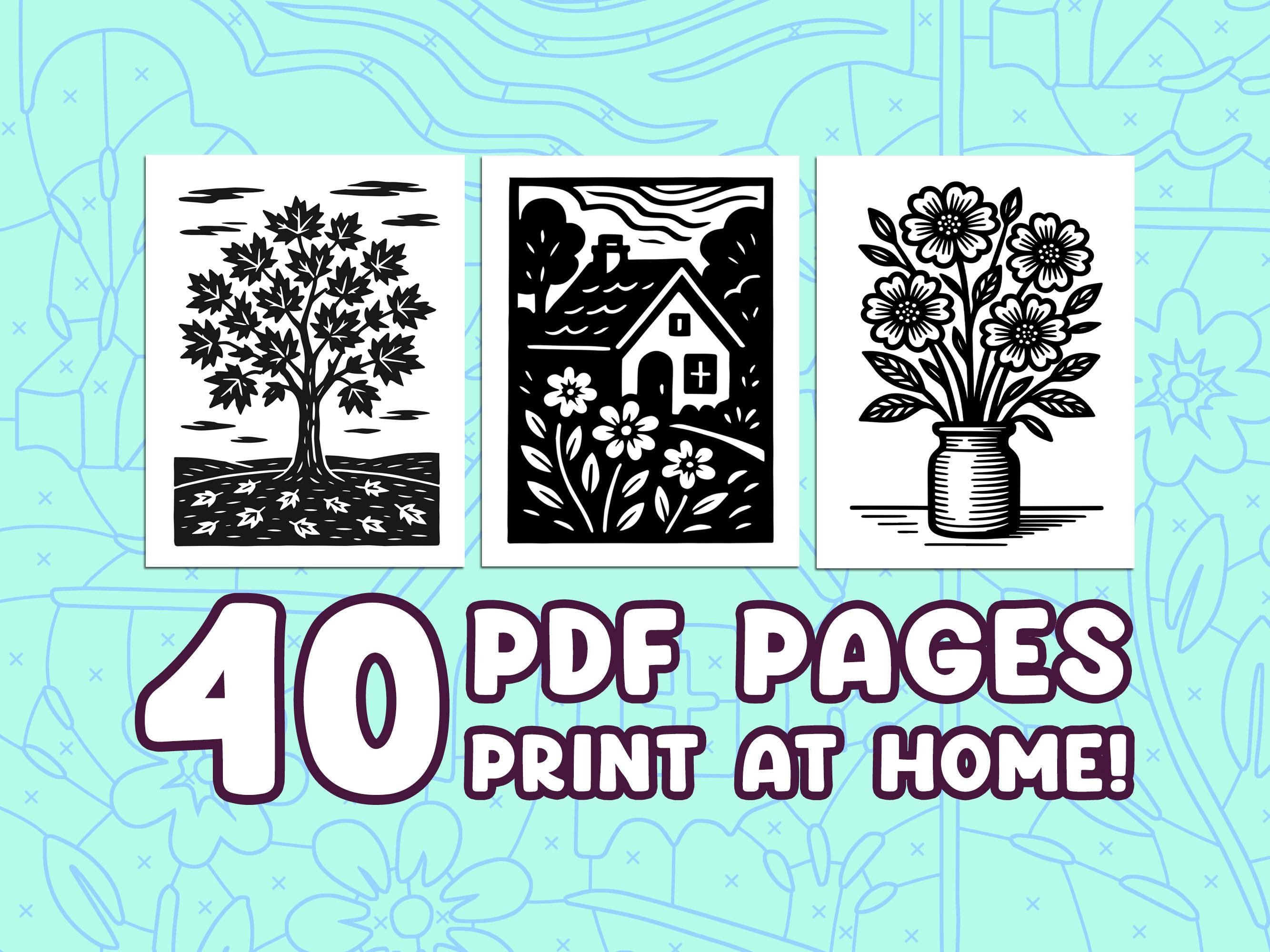 Monochrome Coloring Book Pages—digital Download—40 Calming One Color ...