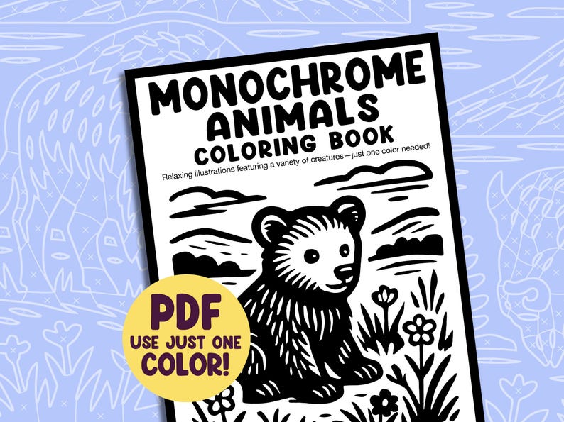 Monochrome Coloring Book Pages—digital Download—30 Animal Coloring ...