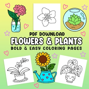 40 Bold and Easy Coloring Pages for Adults and Kids: Flowers & Plants [PDF — Printable Coloring Pages]