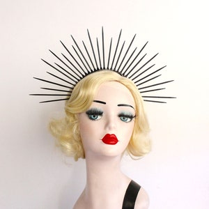 4&quot; Black Halo Crown, Black Spike Crown, Bridal Crown, Crown Headband, Halo Headpiece, Virgin Mary Costume, Halloween Wedding, Goth Bridal