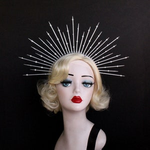 5" Silver Halo Crown with Crystals, Silver Spike Crown, Bridal Crown, Crown Headband, Halo Headpiece, Virgin Mary Costume, Burning Man