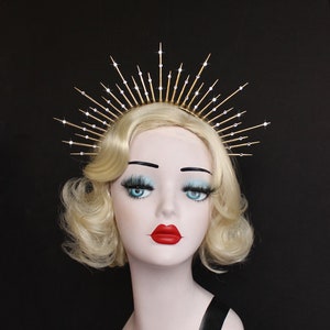 3" Gold Halo Crown with Crystals, Gold Spike Crown, Bridal Crown, Crown Headband, Halo Headpiece, Virgin Mary Costume