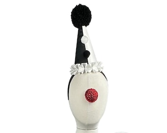 Clown Hat, Half Black, Half White, Ruffled, Circus Halloween Costume