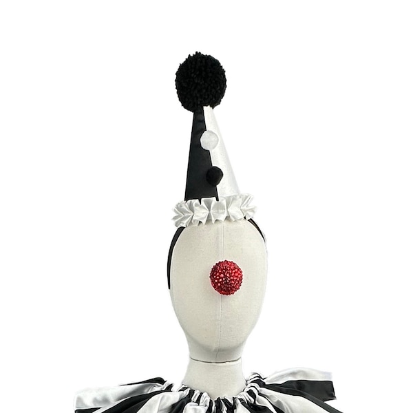 Clown Hat, Half Black, Half White, Ruffled, Circus Halloween Costume