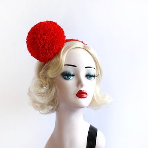 Large Red Pom Pom Headband with Crystals, Girls or Women&#39;s Headpiece, Photo Prop, Clown Costume, Halloween Costume, Circus, Hair Accessory