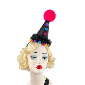Sombrero de payaso, arcoíris y negro, disfraz de circo, sombrero de fiesta de cumpleaños, niños, adultos, carnaval, tocado burlesco, accesorio para el cabello de circo