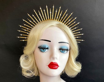 2" Gold Halo Crown with Crystals, Celestial Headpiece, Quality Theatrical Costuming, Virgin Mary, Bridal Crown, Festival Wear, Burning Man