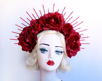 Rose Halo Crown, Flower Hair Accessory, Sugar Skull Flower Crown, Día de los Muertos Head Dress, Valentine's Day Wedding, Virgin Mary