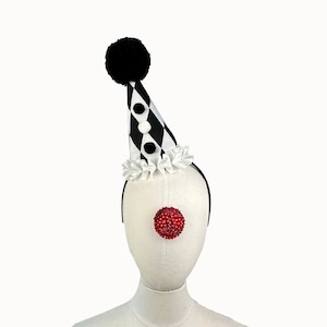 Black and White Diamond Jester Clown Hat, Cirque Costume, Birthday Party Hat, Kids, Adults, Carnival, Scary Clown, Circus, Harlequin