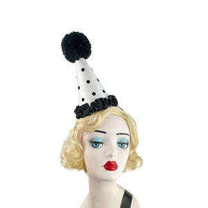 White and Black Polka Dot Clown Hat, Halloween Costume, Birthday Party Hat, Kids, Adults, Circus Costume