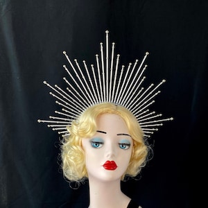 7" Gold Halo Headpiece with Crystals,  High Quality Theatrical Costuming, Virgin Mary, Bridal Crown, Festival Wear, Halloween Costume