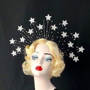 Silver Star Crown in Black, Theatrical Costuming, Star Headband, Bridal Crown, Festival Wear, Hedy Lamar Costume, Gold Halo Crown image 1