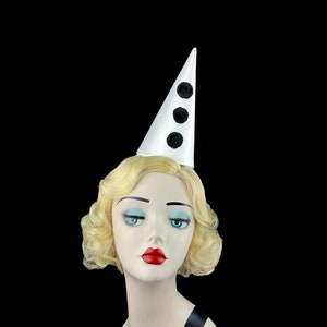White Mini Clown Hat with Pom Poms, Halloween Costume, Circus Headpiece, Carnival Headwear