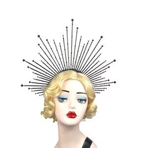 Black Persephone Goddess Halo Headpiece with Crystals, High Quality Theatrical Costume, Bridal Crown, Festival Wear, Halloween Costume
