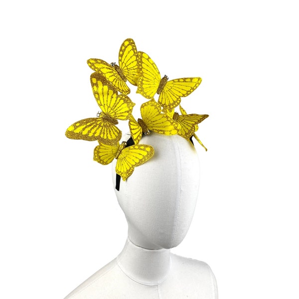 Butterfly Headband, Yellow and Gold with Crystal Eyes, Fairy Costume Headpiece, Wedding Hair Accessory, Bridal Fashion, Boho Headdress