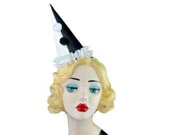 Black and White Clown Hat, Cirque Costume, Birthday Party Headband, Kids, Adults, Carnival, Burlesque Headpiece, Circus Hair Accessory