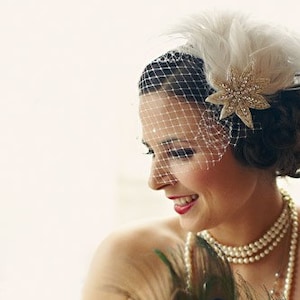 Art Deco, Bridal Veil, High Fashion, Hair Accessory, Silver Star Headpiece, Great Gatsby Wedding, Feather Fascinator, Customize It
