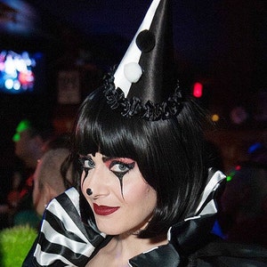 Black and White Clown Hat, Cirque Costume, Birthday Party Hat, Kids, Adults, Carnival, Burlesque Headpiece, Circus Hair Accessory