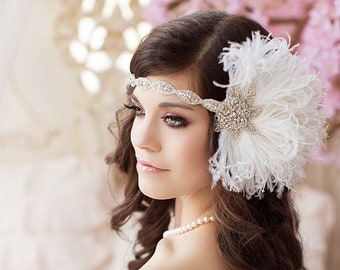Ivory White Feather Headband, Bridal Head Piece, Feather  display picture 2