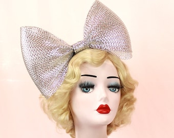 Giant Silver Metallic Bow Headband, Alice Band, Adjustable, Giant Bow, Halloween Costume, Womens Hair Accessory,  Gold Fascinator