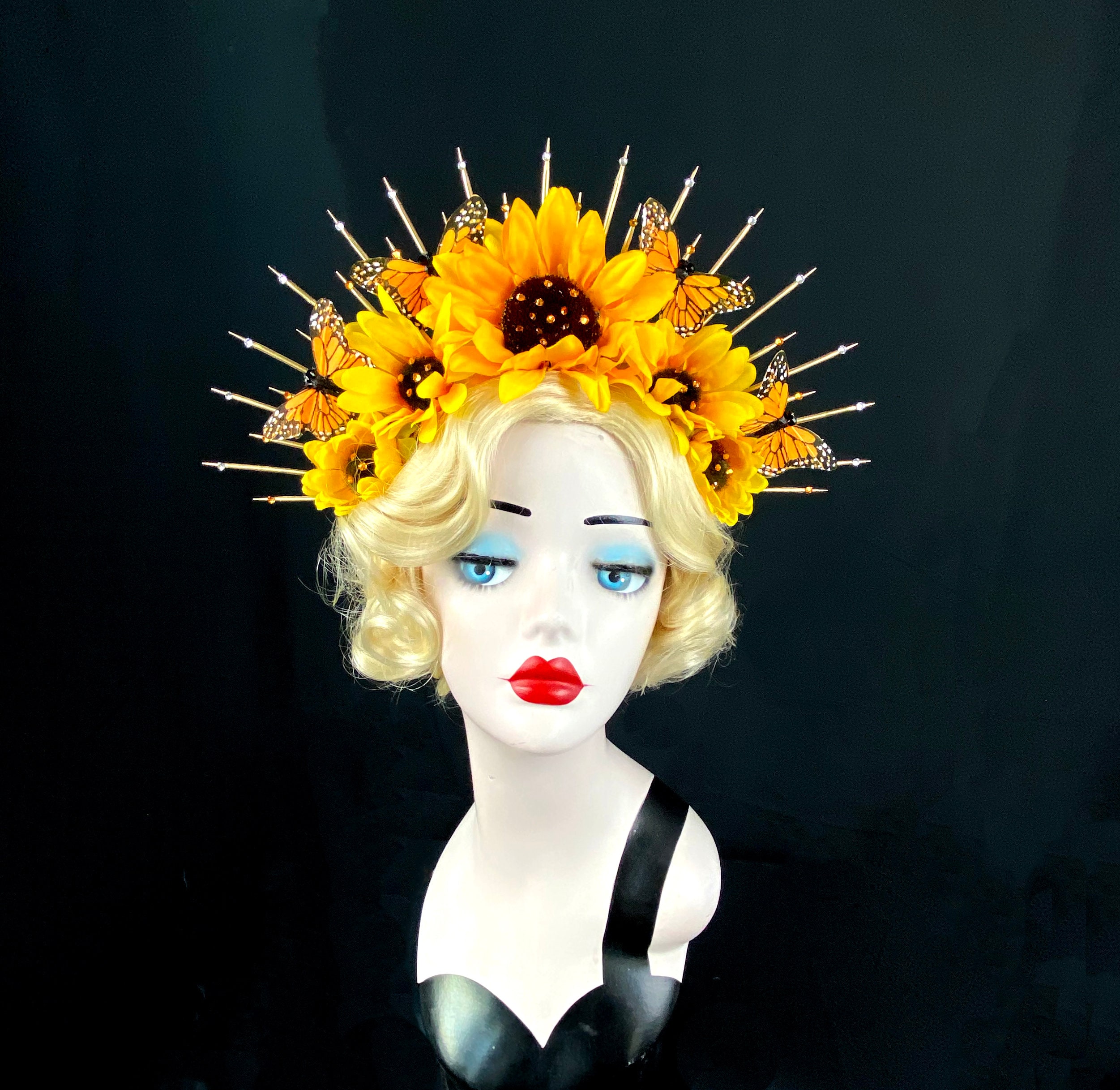 Sunflower Crown With Butterflies, Halo Headpiece, Sun Flower  display picture 1
