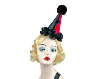 Red and Black Clown Hat, Scary Clown Costume, Cirque Costume, Kid's Birthday Party Hat, Adult Halloween Costume, Mini Clown Hat