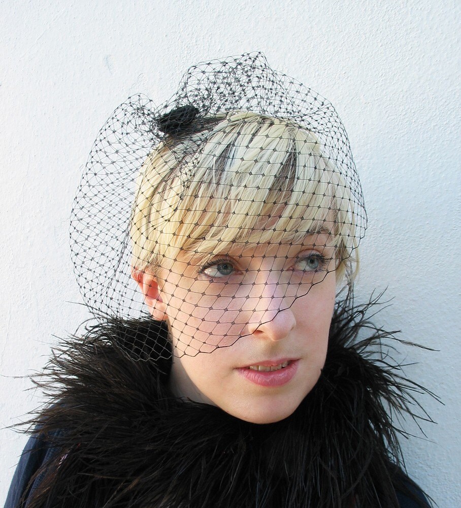 Black Birdcage Veil Classic Bridal Netted Veil Blusher Etsy