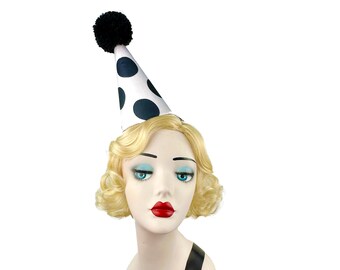 Clown Hat, Black and White, Large Polka Dot, Scary Clown, Cirque, Kid's Birthday Party, Adult Halloween Costume