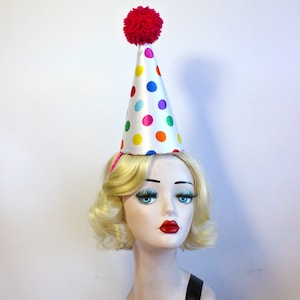As Seen on Bailey Sarian ,Clown Hat, Birthday Party Hat, Circus Costume, Multi Colored Polka Dot, Halloween Costume, Scary Clown image 4
