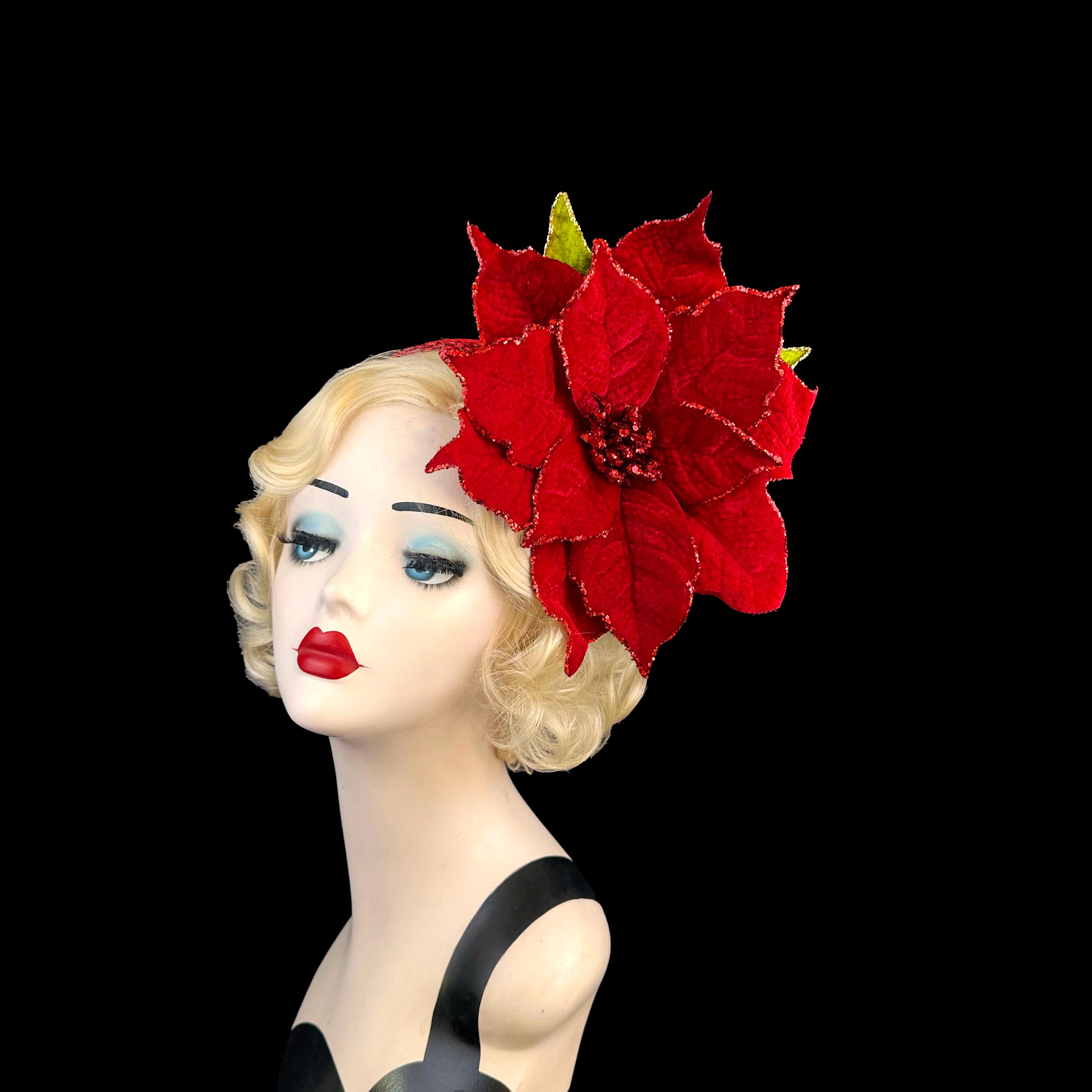 Teal & Gold Poinsettia Hair Flower Fascinator Clip Holiday Pinup Rockabilly Tiki Had the honor of making @cherrygirlbakeshoppe2 a wedding  main image 3