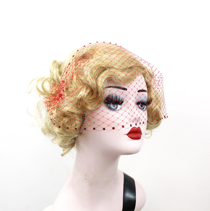 Red Birdcage Wedding Veil Crystal Veil Blusher Veil Bandeau Etsy