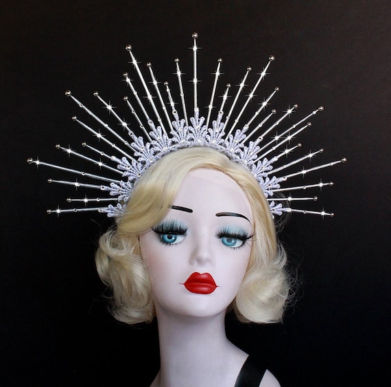 Silver Queen Halo Crown With Swarovski Crystals, Spike Crown  display picture 2