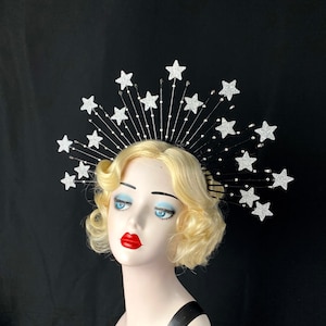 Silver Star Crown in Black, Theatrical Costuming, Star Headband, Bridal Crown, Festival Wear, Hedy Lamar Costume, Gold Halo Crown image 4