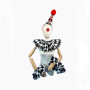 Red, Black and White Diamond Satin Clown Costume Set, Halloween Costume, Clown Hat, Collar, Cuffs, Vintage Clown, Circus, Harlequin, Jester