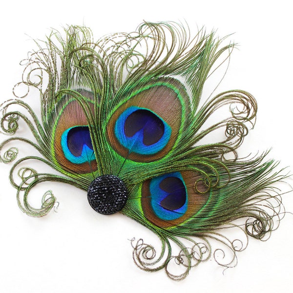 Peacock Feather Fascinator, Hair Accessory, Bridesmaids, Head Piece, Hair Clip, Victorian, Jet Black, Pick Your Own Colors