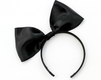Black Bow Headband, Tons of Colors, Satin Bow, Alice Band, Adjustable, Giant Bow, Women, Girls, Red, Black, White, Ivory, Batcakes Couture