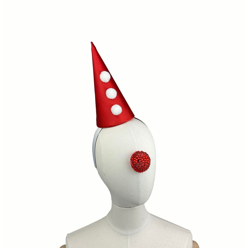 Mini Black Clown Hat with Pom Poms, Halloween Costume, Circus Headpiece, Carnival Headwear image 8