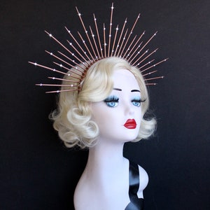 5 Rose Gold Spike Crown Headband, Halo Headpiece, Bridal Headdress, Virgin Mary, Saints Costume, Festival Wear, Burning Man image 6