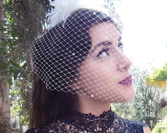 Crystal Veil, Birdcage Veil, Wedding Veil, Bling Veil, Rhinestone Veil, Birdcage Veil, Classic Bridal Veil, White, Ivory, Champagne